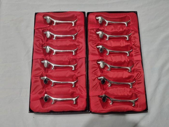 Messensteun (12) - teckels - geplateerd met zilver, Antiquités & Art, Antiquités | Ustensiles de cuisine