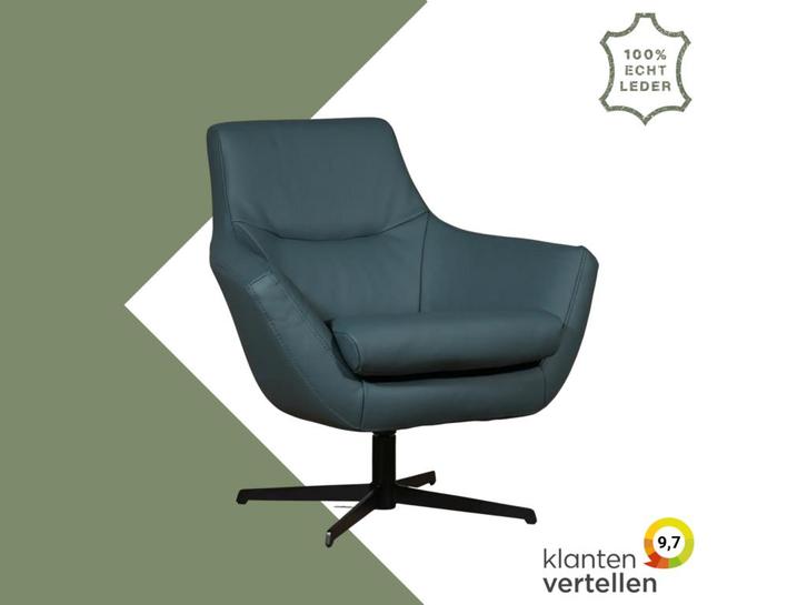 Leren draaifauteuil Wing - Massif Whale (blauw/grijs), Huis en Inrichting, Fauteuils, 75 tot 100 cm, 75 tot 100 cm, Nieuw, Leer