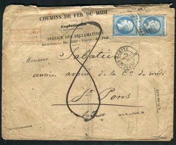 France 1865 - Superbe lettre taxée de Bordeaux pour St Pons