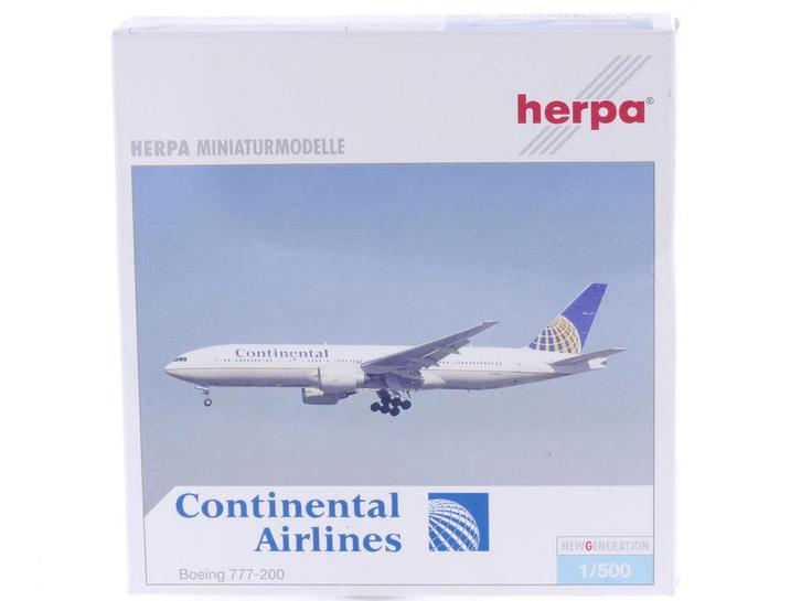 Schaal 1:500 Herpa 506489 Continental Airlines Boeing 777..., Hobby en Vrije tijd, Modelbouw | Vliegtuigen en Helikopters, Zo goed als nieuw