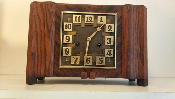 Amsterdamse School klok - Art Deco Eikenhout - Messing -, Antiquités & Art, Antiquités | Horloges