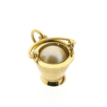 Gouden bucket hanger met kunst parel (pearl, kettinghanger), Ophalen of Verzenden