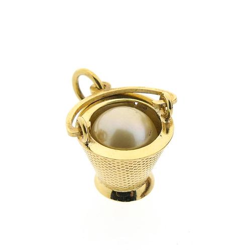 Gouden bucket hanger met kunst parel (pearl, kettinghanger), Handtassen en Accessoires, Bedels, Gebruikt, Overige merken, Goud