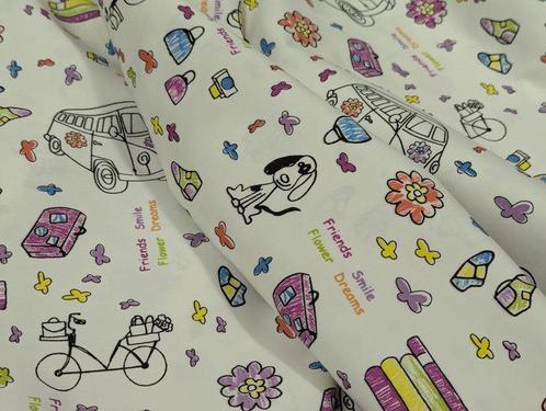 Tessuto Kids in Satin – Colore e Fantasia Made in Spain -, Antiek en Kunst, Antiek | Tapijten, Tafelkleden en Textiel