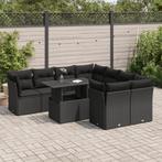 vidaXL 9-delige Loungeset met kussens poly rattan zwart, Verzenden, Nieuw, Loungeset