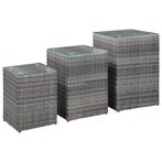 vidaXL 3-delige Bijzettafelset met glazen blad poly rattan, Huis en Inrichting, Verzenden, Nieuw