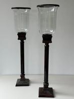 Kandelaar (2) - Metaal, Glas - Een paar grote windlights