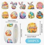 Sluitstickers paashaas happy easter pasen  etiket 2,5 cm rol, Nieuw