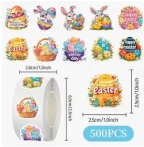 Sluitstickers paashaas happy easter pasen  etiket 2,5 cm rol, Hobby en Vrije tijd, Knutselen, Nieuw