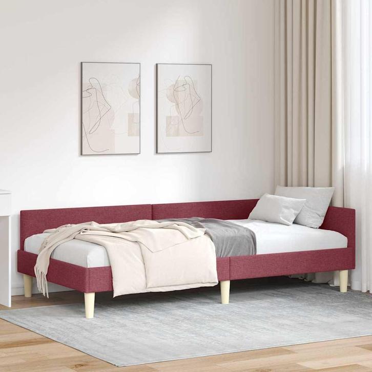 vidaXL Hoek Bed Frame Wijnrood 90 x 200 cm Stof en, Huis en Inrichting, Slaapkamer | Bedden, Nieuw, Verzenden
