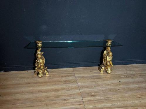 Wandtafel - Glas, Hout - Houten beeldhouwwerk, Antiek en Kunst, Curiosa en Brocante