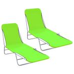 vidaXL Ligbedden inklapbaar 2 st staal en stof groen, Tuin en Terras, Ligbedden, Verzenden, Nieuw