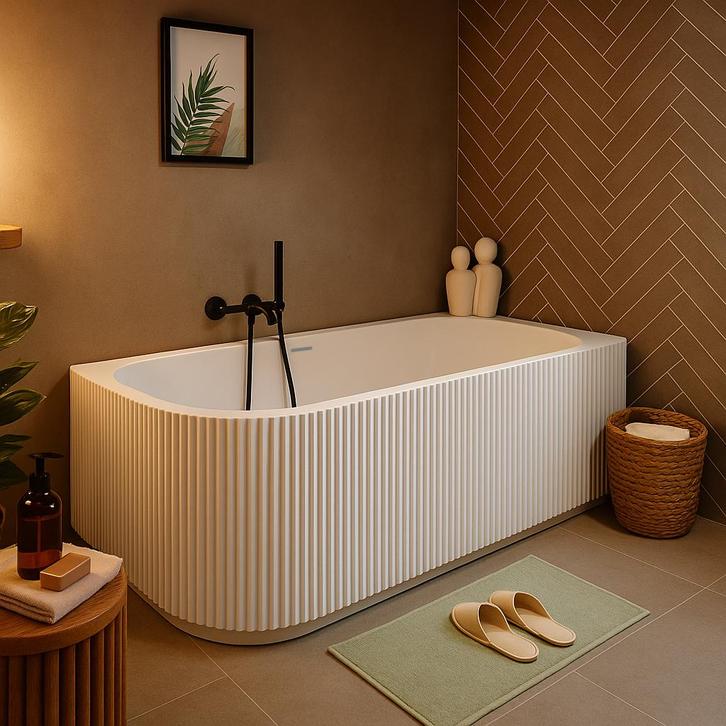 Ligbad Havana 170 x 80 x 58 cm Half Vrijstaand Links wit, Doe-het-zelf en Bouw, Sanitair, Nieuw, Verzenden