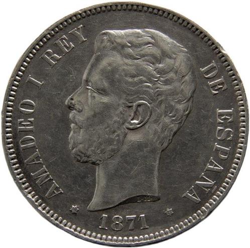 Espagne. Amédée Ier. 5 Pesetas Acuñadas en Madrid en 1871, Postzegels en Munten, Munten | Europa | Niet-Euromunten