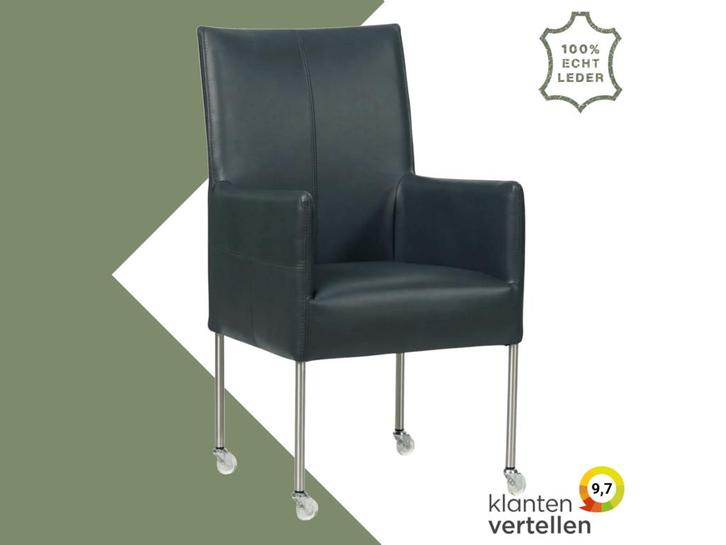 Leren eetkamerstoel Spark - Granada Blue (blauw) - Poten, Maison & Meubles, Chaises, Enlèvement ou Envoi