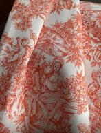 Tissu double largeur toile de Jouy orange corail pour