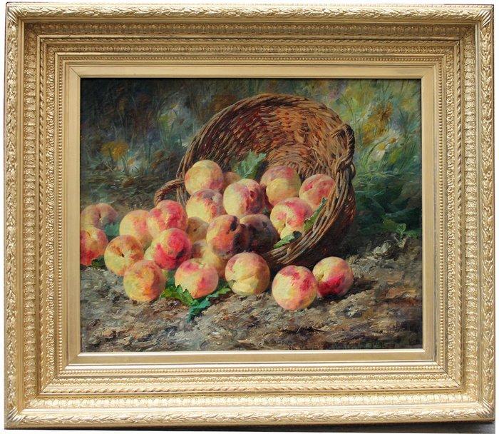 Pierre Garnier (1847-1937) - Peaches in the basket, Antiquités & Art, Art | Peinture | Classique