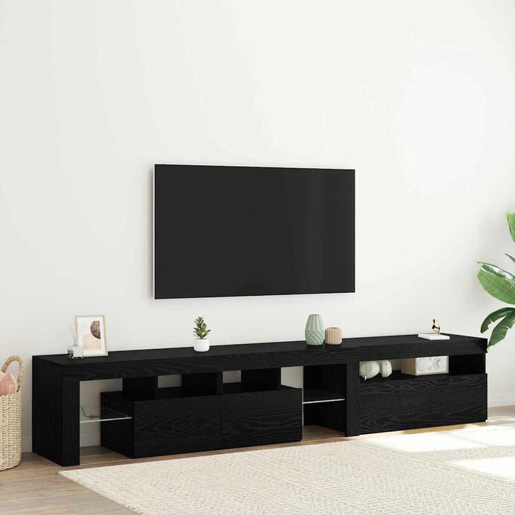 vidaXL TV Kasten 2 stuks met LED Lichten Zwart Eiken Hout, Huis en Inrichting, Kasten |Televisiemeubels, Nieuw, Verzenden