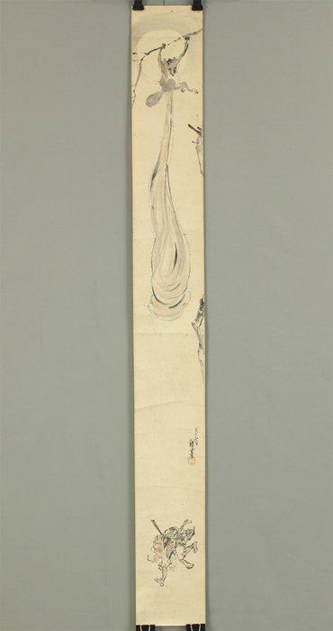 Makuri shunga painting - Raccoon Hanging Tree under Moon and, Antiek en Kunst, Antiek | Overige Antiek