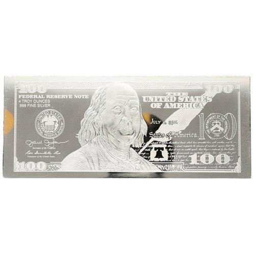 États-Unis. 100 Dollars 2017 - Zilveren Bankbiljet 4 Oz, Postzegels en Munten, Munten | Europa | Niet-Euromunten