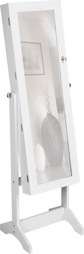 2dekans | tectake® - Vitrinekast - wit - MDF - 400764, Huis en Inrichting, Woonaccessoires | Spiegels, Ophalen of Verzenden