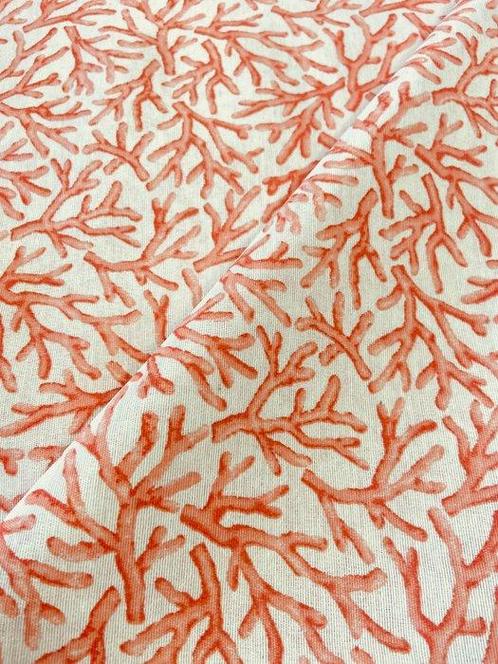 Elegante en delicaat stof met een zeecorrelmotief op dubbele, Antiek en Kunst, Antiek | Tapijten, Tafelkleden en Textiel