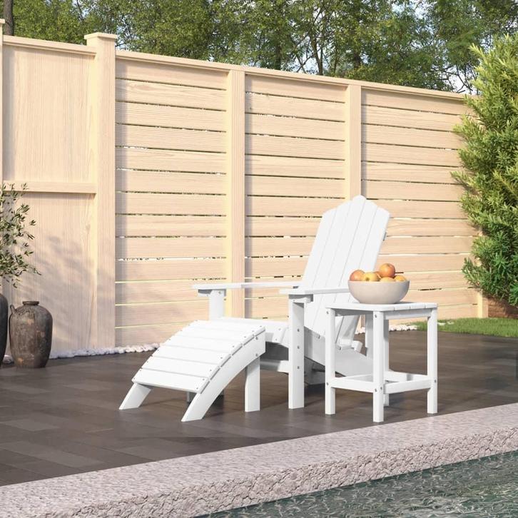 vidaXL Tuinstoel Adirondack met voetenbank en tafel HDPE wit, Tuin en Terras, Tuinstoelen, Nieuw, Verzenden