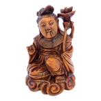 Root carved figure of Daoist Immortal He Xiangu with lotus