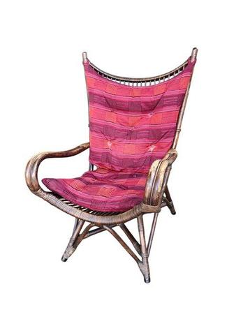 Fauteuil - Textiel, Riet - A rattan bamboo fanback lounge