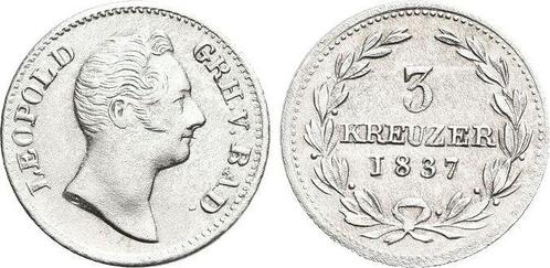 3 Kreuzer 1837 Baden-durlach Leopold 1830-1852, Postzegels en Munten, Munten | Europa | Niet-Euromunten, België, Verzenden