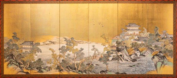 Bybu kamerscherm - Een zesluikige Bybu () met een, Antiek en Kunst, Antiek | Overige Antiek