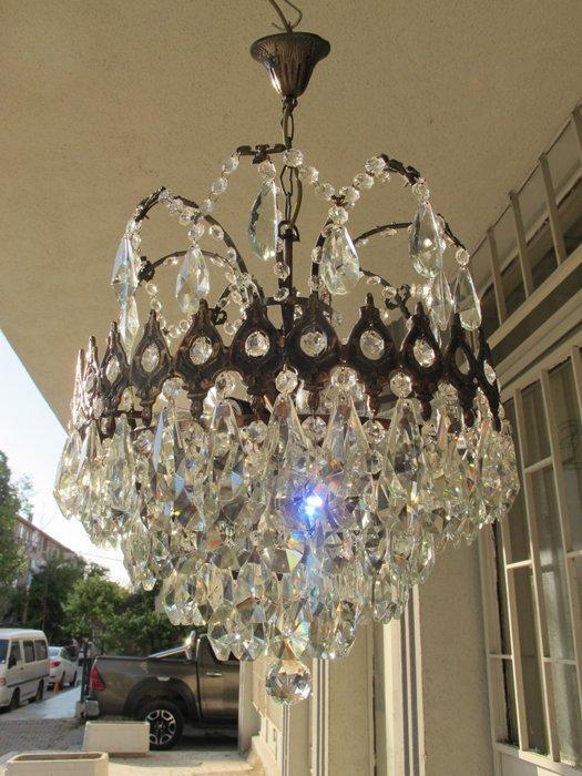 Kroonluchter - Gegoten messing - Antieke kristallen, Antiek en Kunst, Curiosa en Brocante