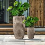 Lot de deux pots hauts en rotin synthétique - marron clair -, Maison & Meubles, Verzenden, Neuf