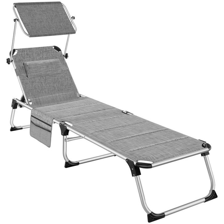 tectake Ligbed Lorella gestoffeerd, inklapbaar - grijsgevlek, Tuin en Terras, Tuinsets en Loungesets, Verzenden