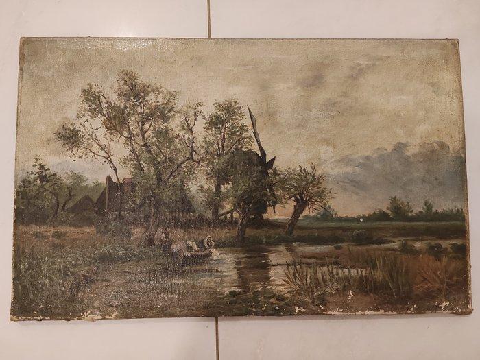 Italiaanse school (XIX) - Paesaggio fluviale, Antiek en Kunst, Kunst | Schilderijen | Klassiek