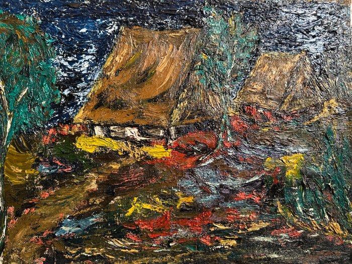 Europese school (XX) - Hutten in de maneschijn, 1900, Antiek en Kunst, Kunst | Schilderijen | Klassiek