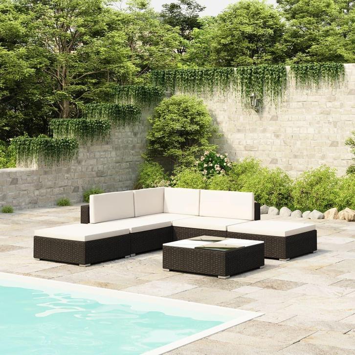 vidaXL 6-delige Loungeset met kussens poly rattan zwart, Tuin en Terras, Tuinsets en Loungesets, Loungeset, Nieuw, Verzenden
