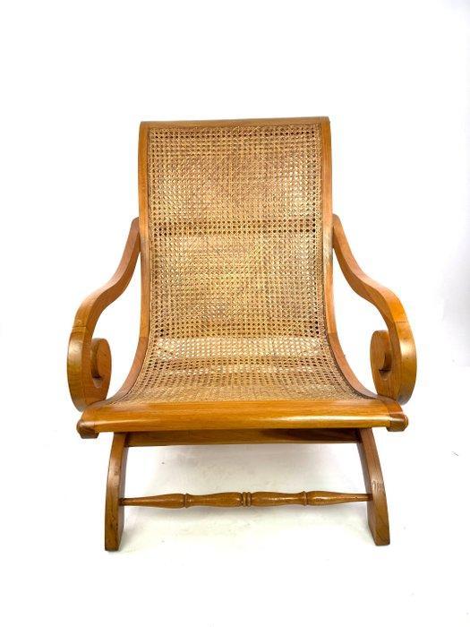 Stoel - Hout, gevlochten rietenwerk - Zitje van hout met, Antiquités & Art, Curiosités & Brocante