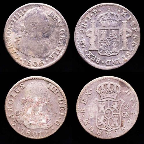 Espagne. Carlos IV (1788-1808). Lote de dos (2) monedas 2, Timbres & Monnaies, Monnaies | Europe | Monnaies non-euro