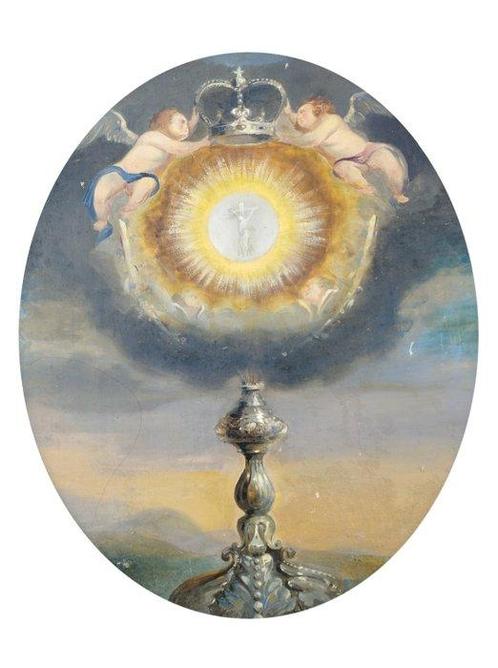 Scuola bolognese (XVIII-XIX) - Spirito Santo, ostensorio, Antiek en Kunst, Kunst | Schilderijen | Klassiek