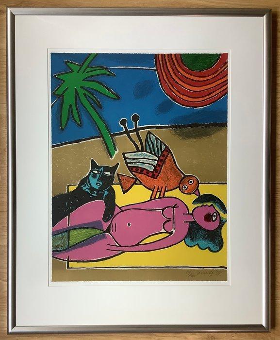 Corneille (1922-2010) - Au Soleil avec Oiseau et chat, Antiek en Kunst, Antiek | Overige Antiek