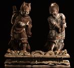 Twee sculpturen van Shinshmet Gyokugan - Hout - Japan -, Antiek en Kunst
