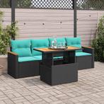 vidaXL 5-delige Loungeset met kussens poly rattan zwart, Verzenden, Nieuw, Loungeset