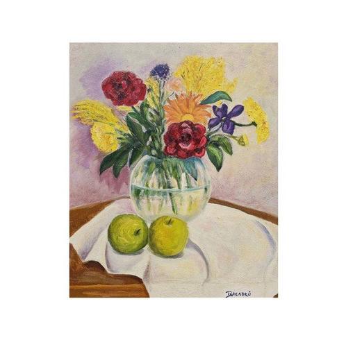 European School (XX) - Still life with flowers and apples, Antiek en Kunst, Kunst | Schilderijen | Klassiek