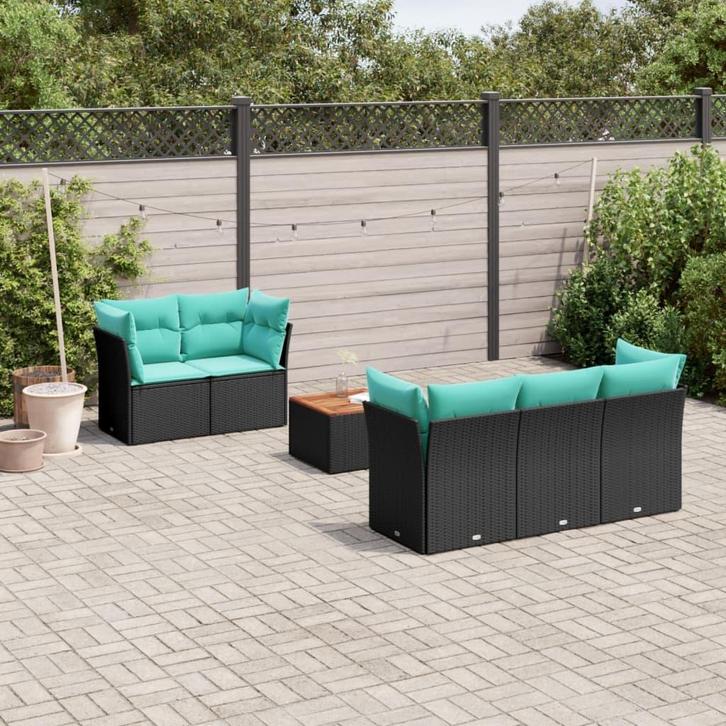 vidaXL 6-delige Loungeset met kussens poly rattan zwart, Jardin & Terrasse, Ensembles de jardin, Envoi