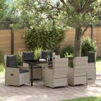 vidaXL 7-delige tuinset met eettafel in lichtgrijs poly riet, Tuin en Terras, Tuinstoelen, Verzenden, Nieuw