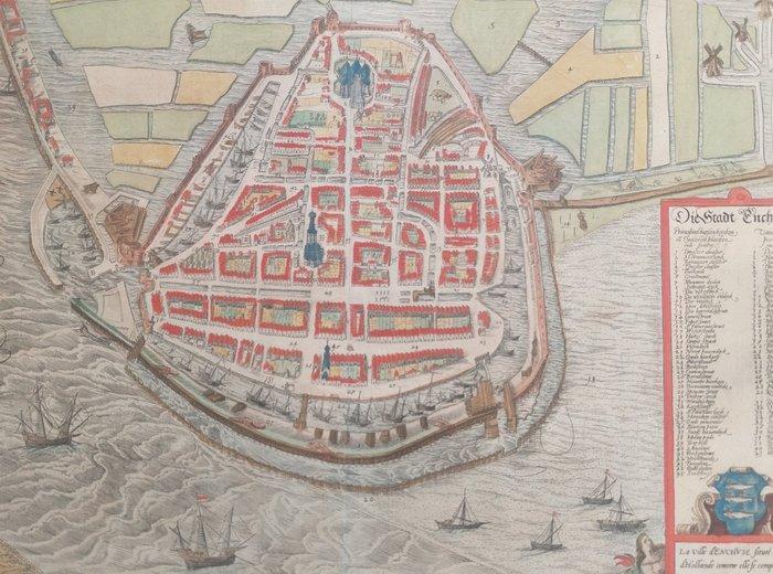 Nederland - Enkhuizen; G. Braun / F. Hogenberg - Die Stadt, Boeken, Atlassen en Landkaarten