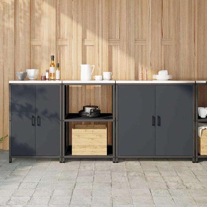 vidaXL Keukenopbergsysteem met plank Anders 3 pcs Antraciet, Huis en Inrichting, Kasten | Overige, Nieuw, Verzenden