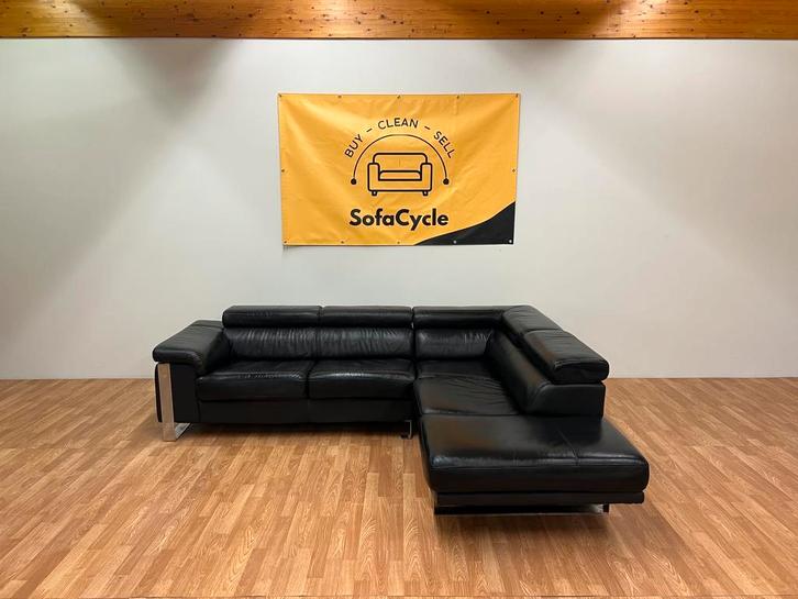 Zwarte echte lederen zetel - SofaCycle - Levering mogelijk, Maison & Meubles, Canapés | Coins salons complets, Enlèvement ou Envoi