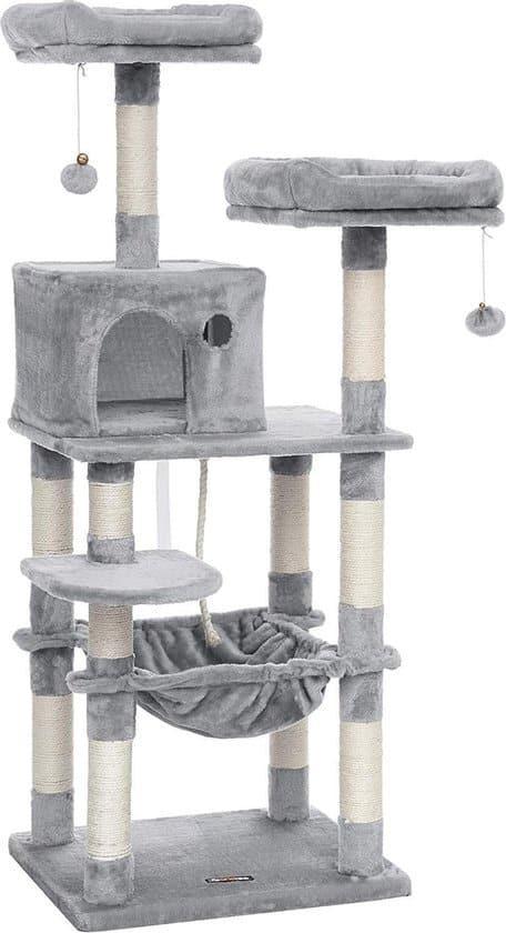 Krabpaal 143 Cm Stabiele Krabpaal Met Kattenhuis Lichtgrijs, Dieren en Toebehoren, Katten-accessoires, Nieuw, Ophalen of Verzenden